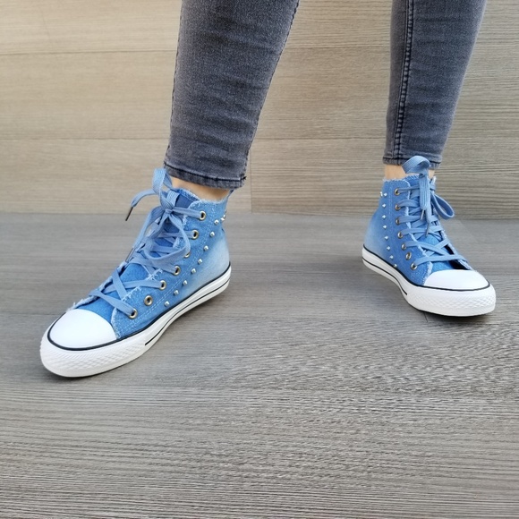 Jean High Top Fashion Sneakers W/ Metal Studs-D - Picture 8 of 8